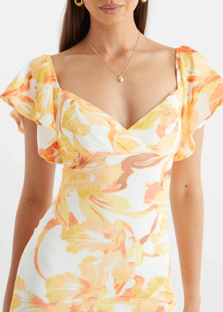 Neiko Mesh Maxi Dress - Yellow Flowers - Image 8