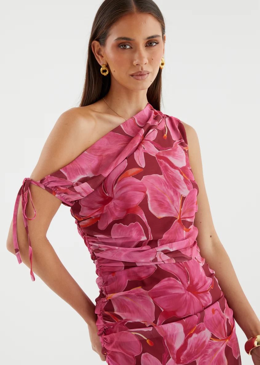 Nila Drop Shoulder Midi Dress - Burgundy Floral - Image 10