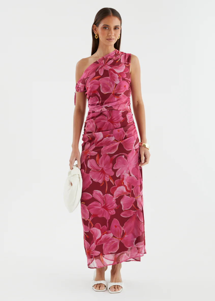 Nila Drop Shoulder Midi Dress - Burgundy Floral - Image 2