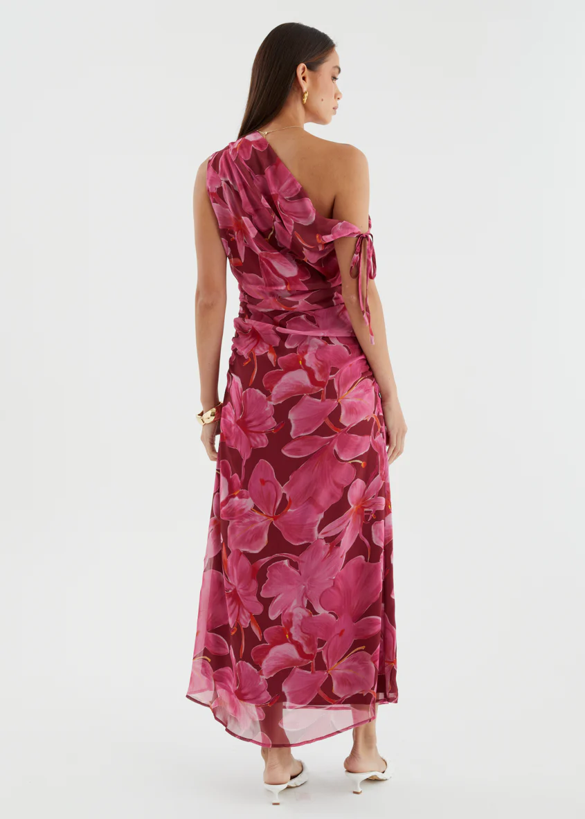 Nila Drop Shoulder Midi Dress - Burgundy Floral - Image 9