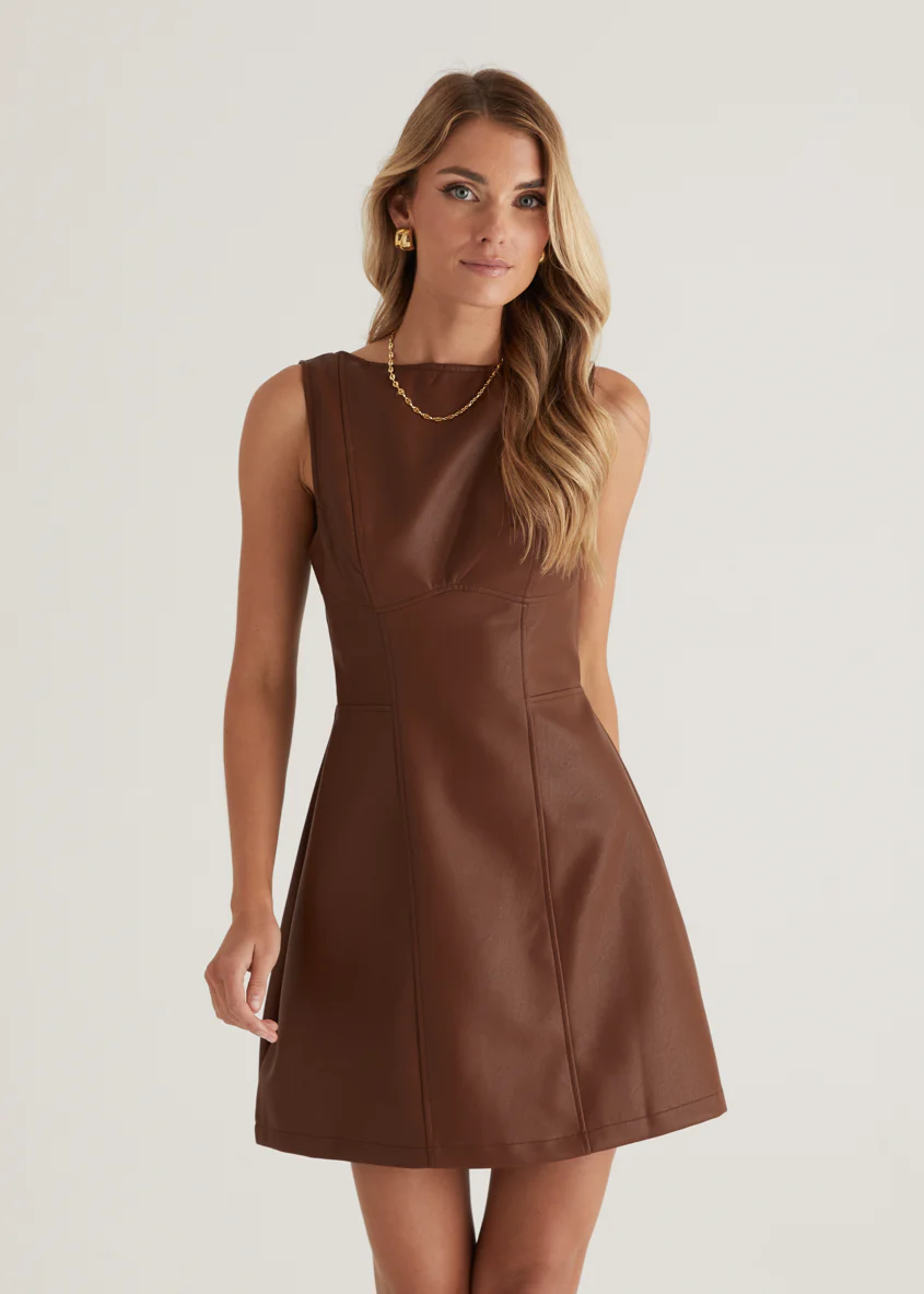 Nirvana PU Dress - Brown - Image 2