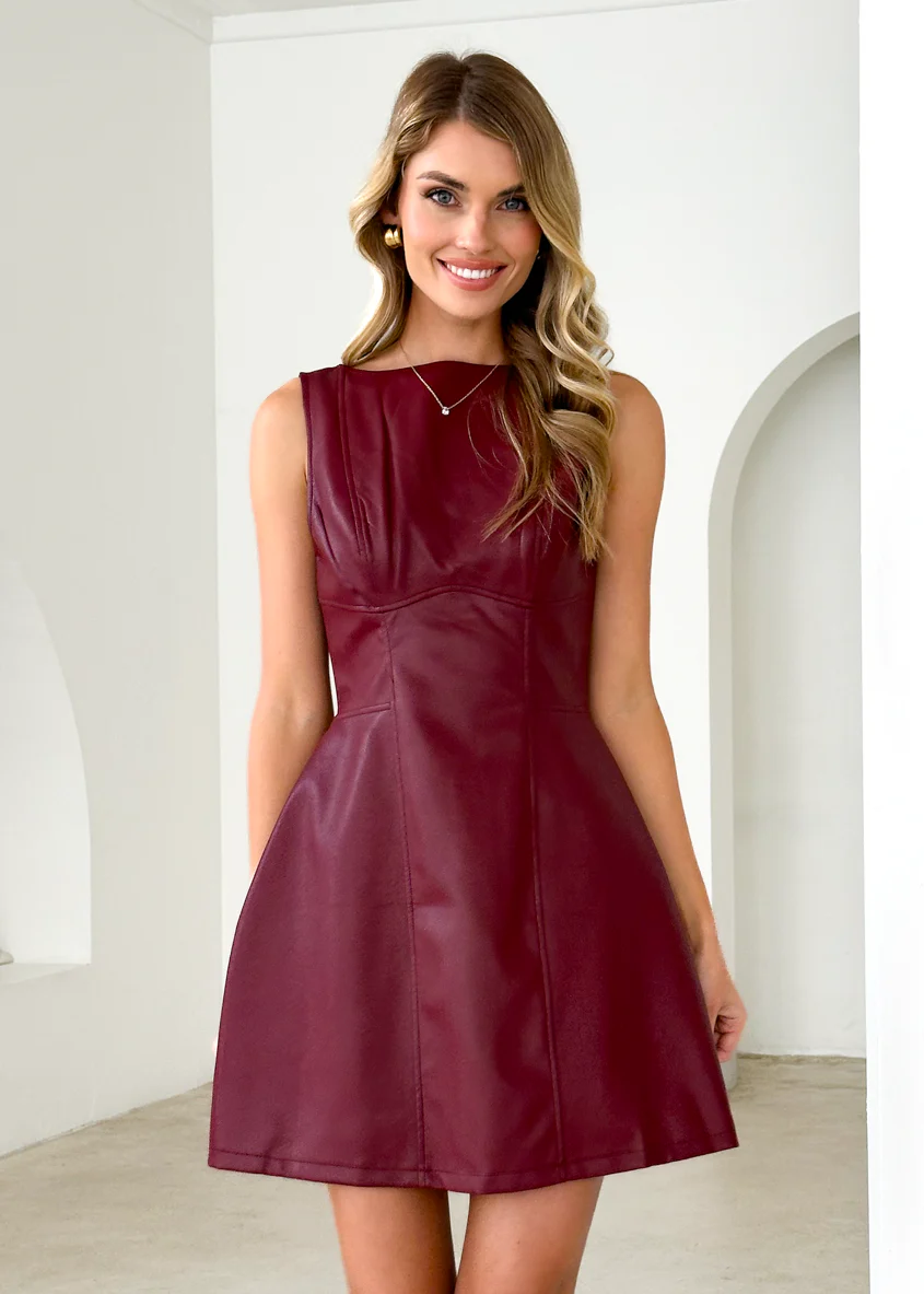 Nirvana PU Dress - Wine - Image 10