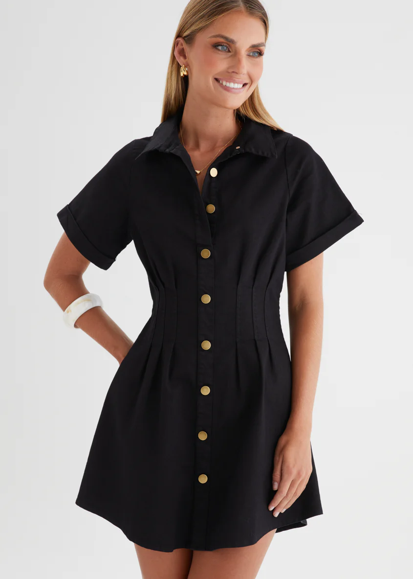 Nyx Stretch Denim Dress - Black - Image 2
