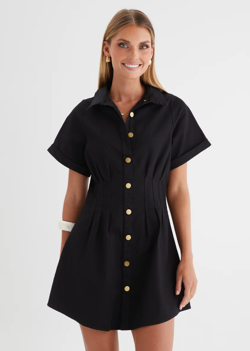 Nyx Stretch Denim Dress - Black - Image 4