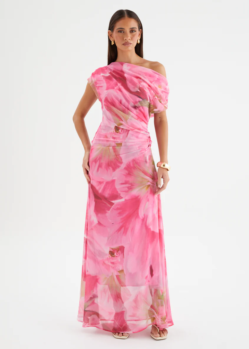 Olsen Off Shoulder Maxi Dress - Pink Aster