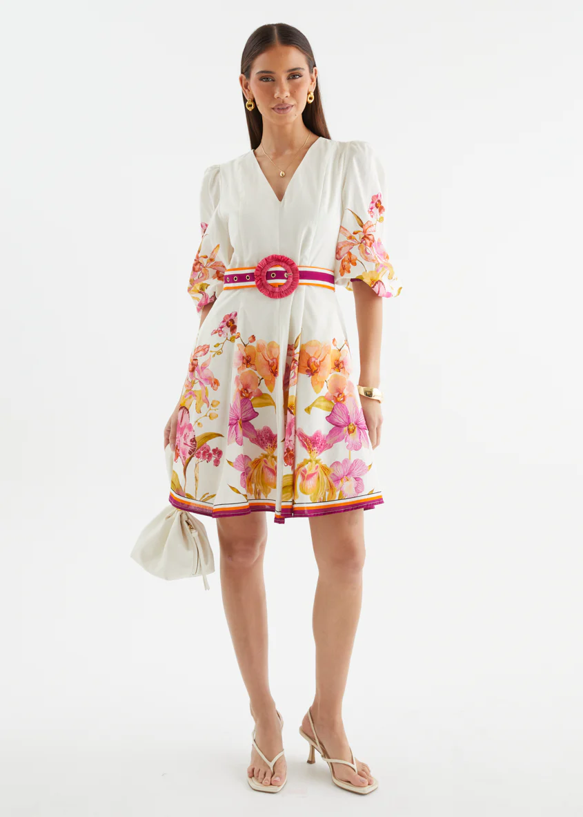 Panama Dress - Fuchsia Orchids