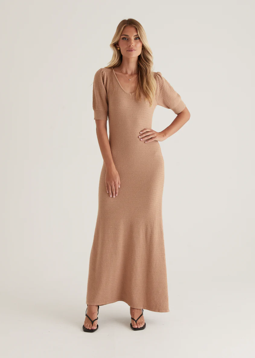 Paulette Knit Maxi Dress - Camel - Image 9