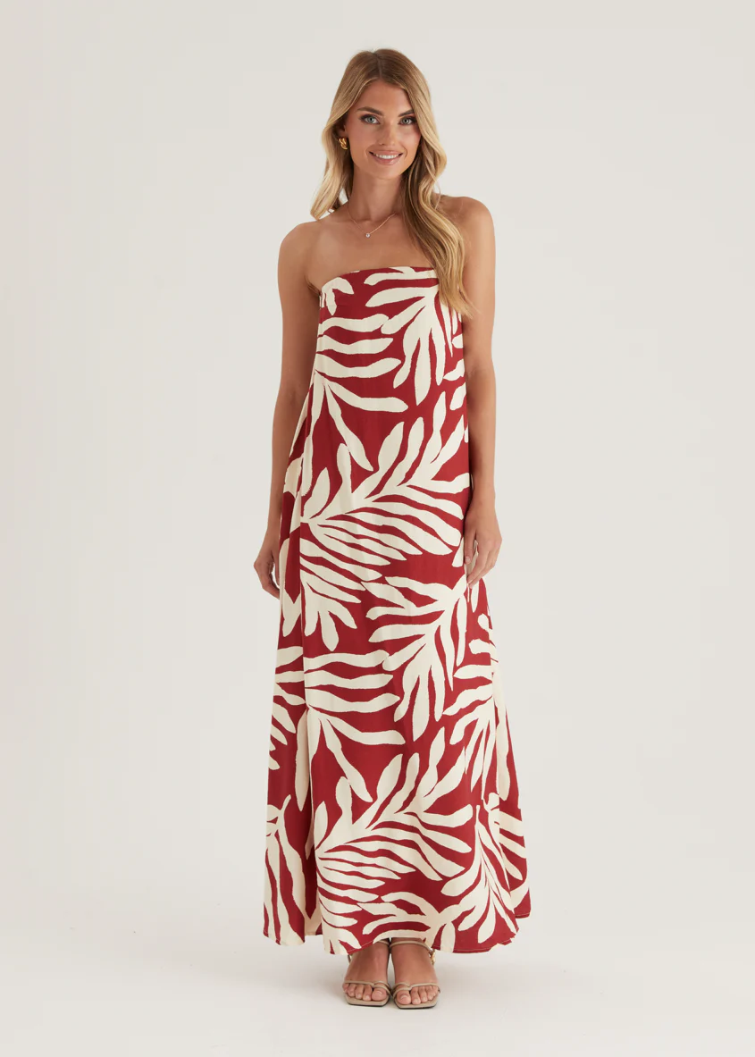 Remora Strapless Maxi Dress - Ruby Leaf - Image 8