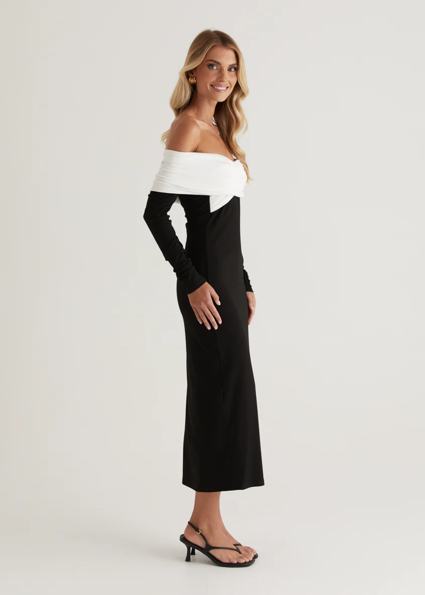 Revolver Off Shoulder Maxi Dress - Black Splice - Image 11