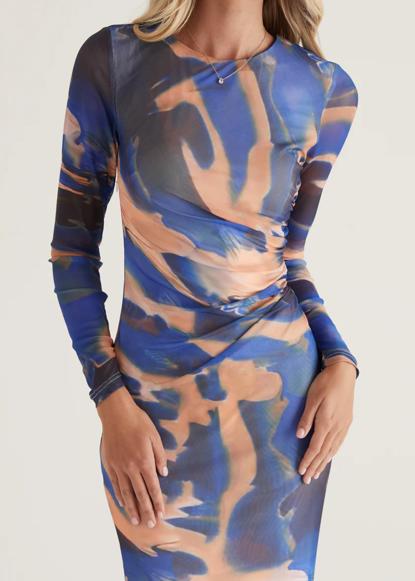 Rhianna Mesh Maxi Dress - Blue Tie Dye - Image 14