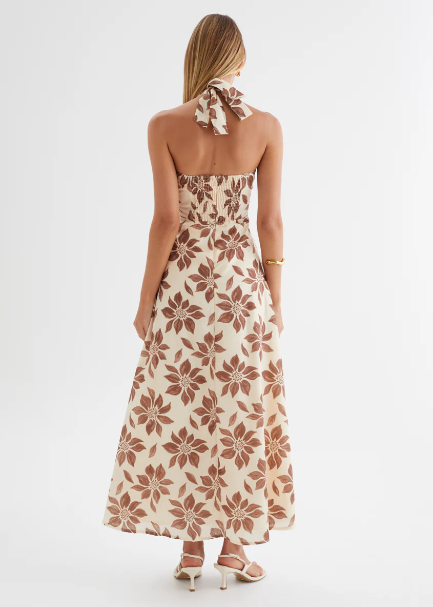 Ricci Halter Maxi Dress - Tan Flowers - Image 8