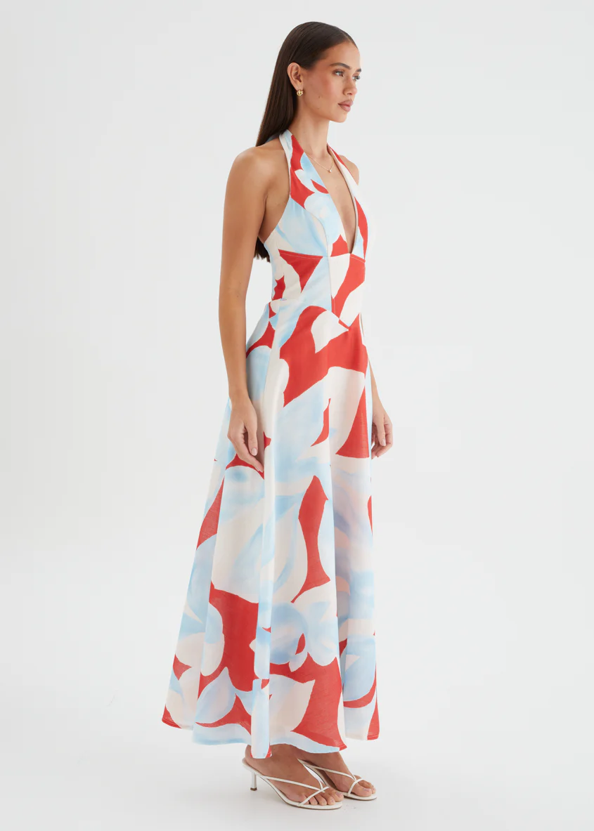 Ricky Halter Maxi Dress - Red Abstract - Image 6