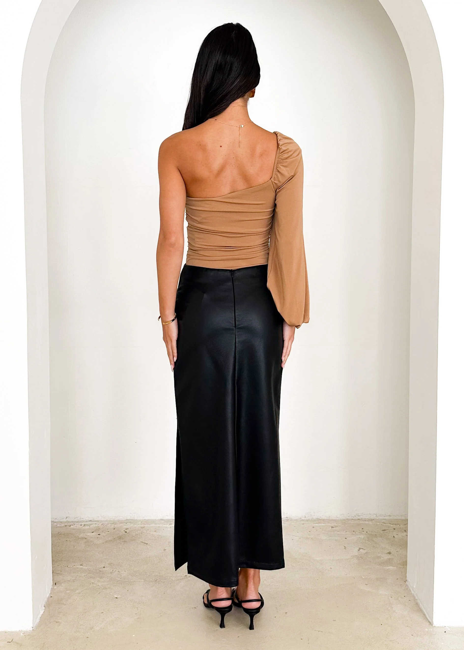 Rinter One Shoulder Bodysuit - Camel - Image 5
