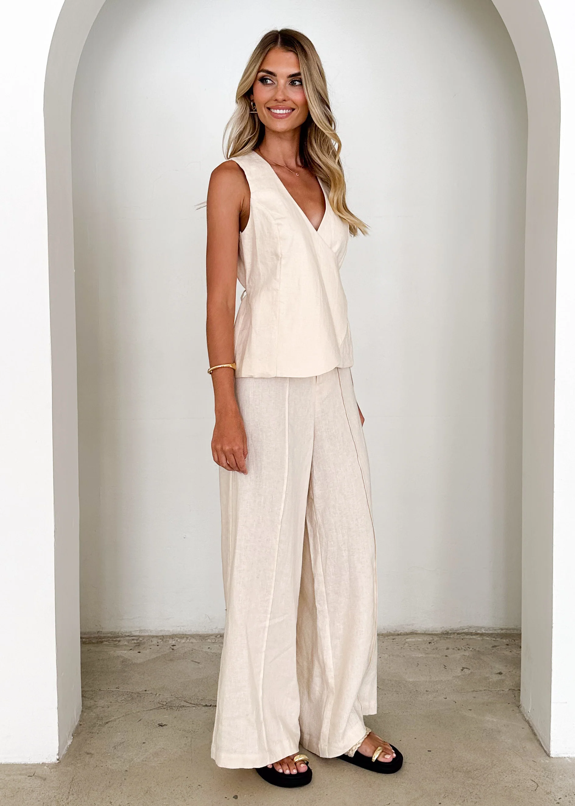Riva Linen Top - Cream - Image 5