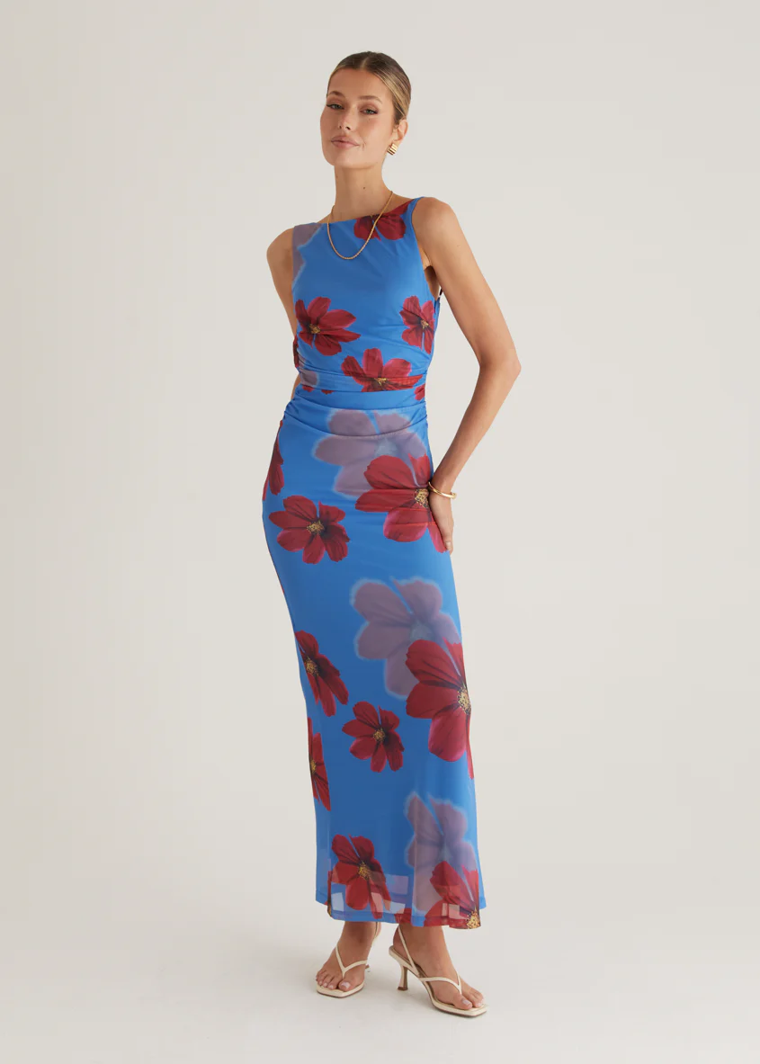 Rivka Mesh Maxi Dress - Blue Floral - Image 3