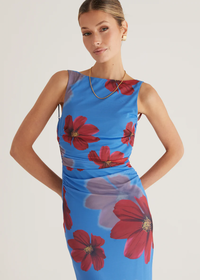 Rivka Mesh Maxi Dress - Blue Floral - Image 6