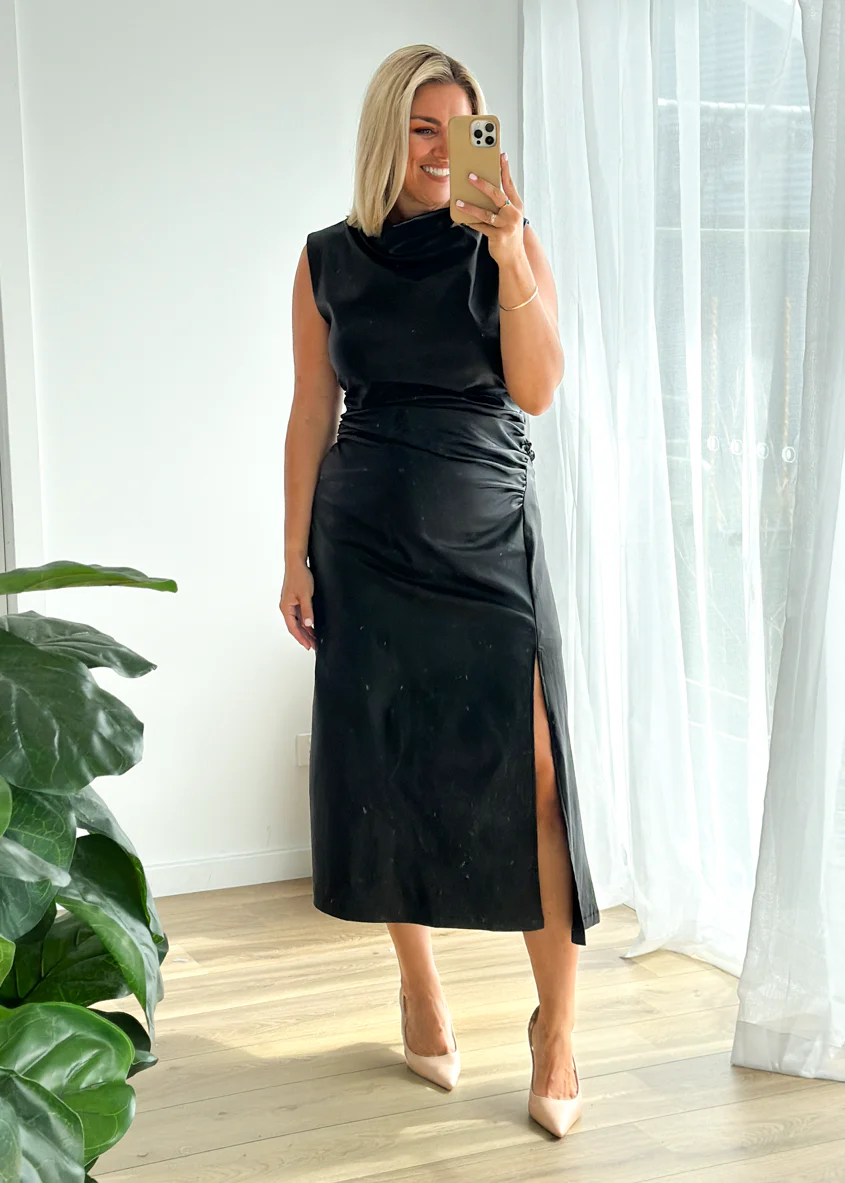 Romella Coated Midi Dress - Black - Image 2