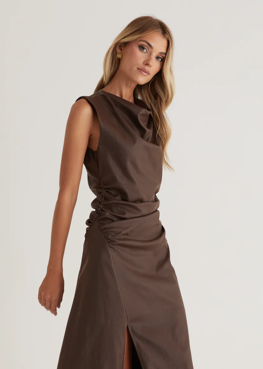 Romella Coated Midi Dress - Chocolate - Image 4