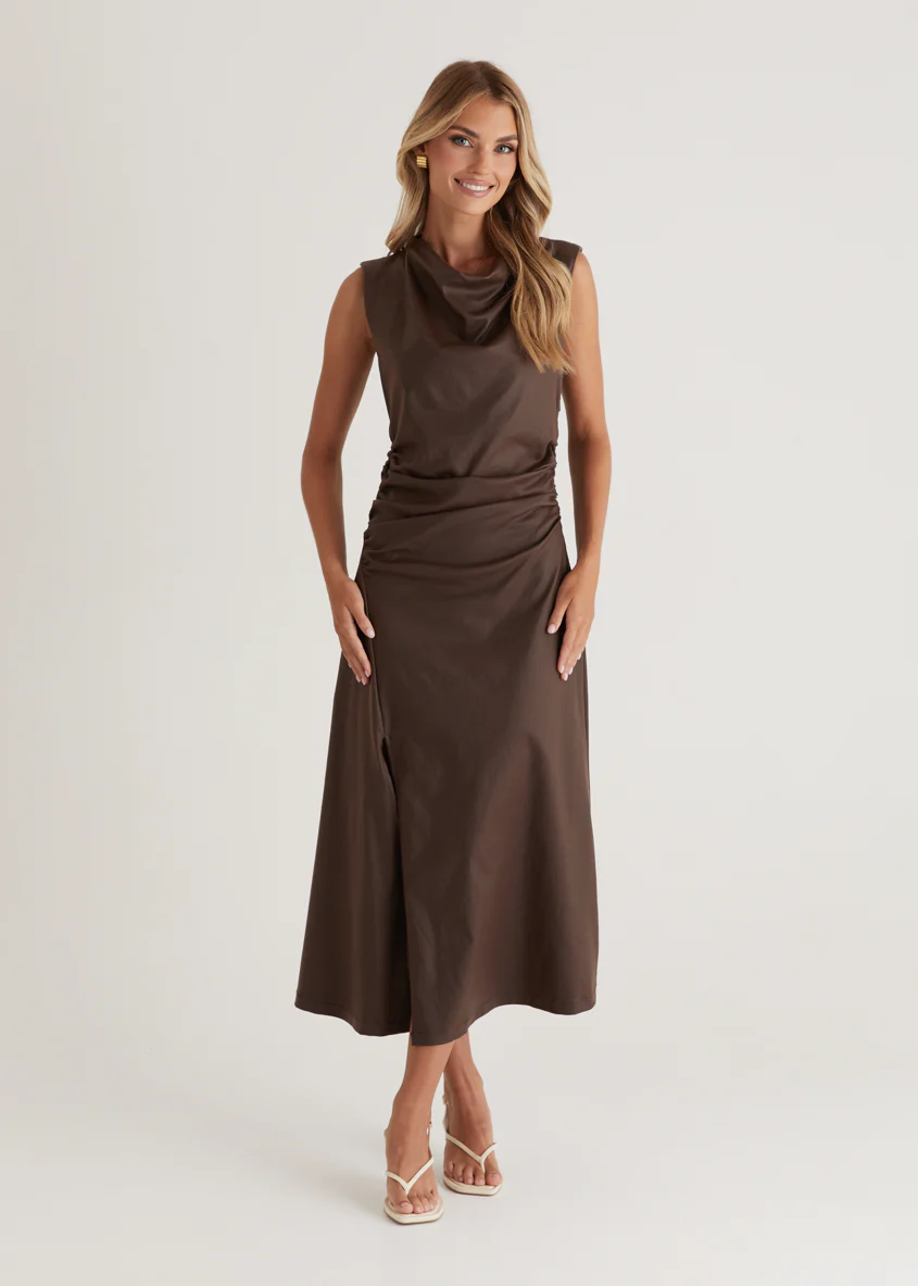 Romella Coated Midi Dress - Chocolate - Image 7