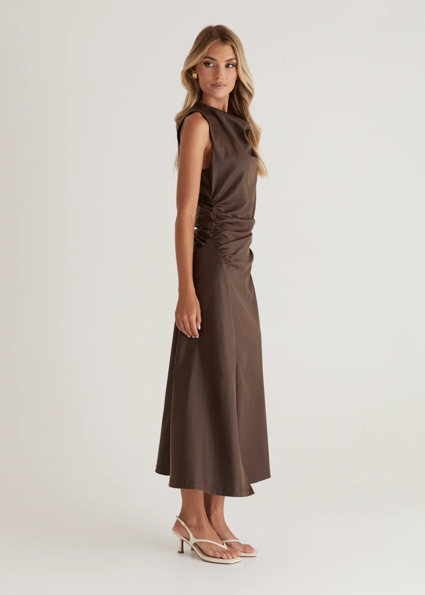 Romella Coated Midi Dress - Chocolate - Image 8