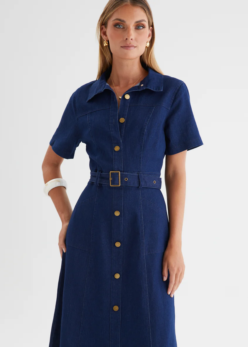 Ryrie Denim Midi Dress - Indigo - Image 2