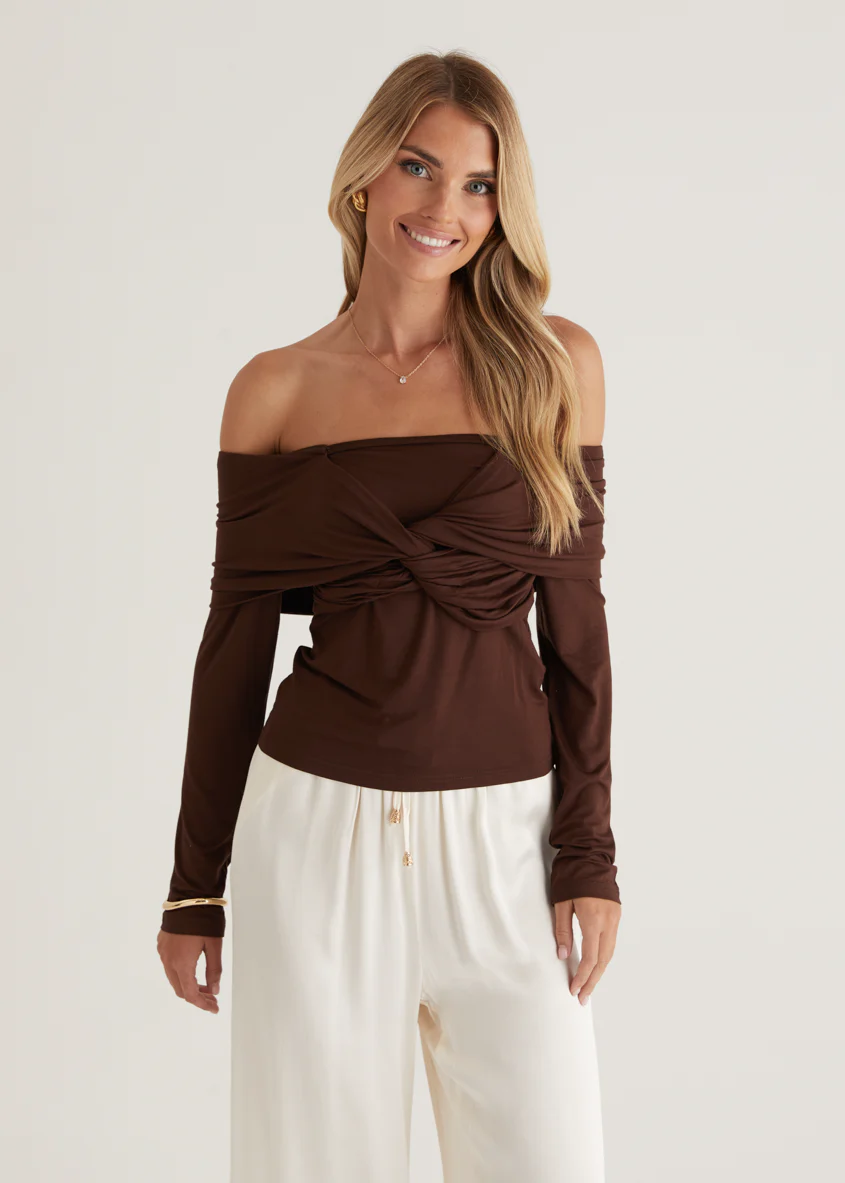 Saira Jersey Top - Chocolate - Image 4