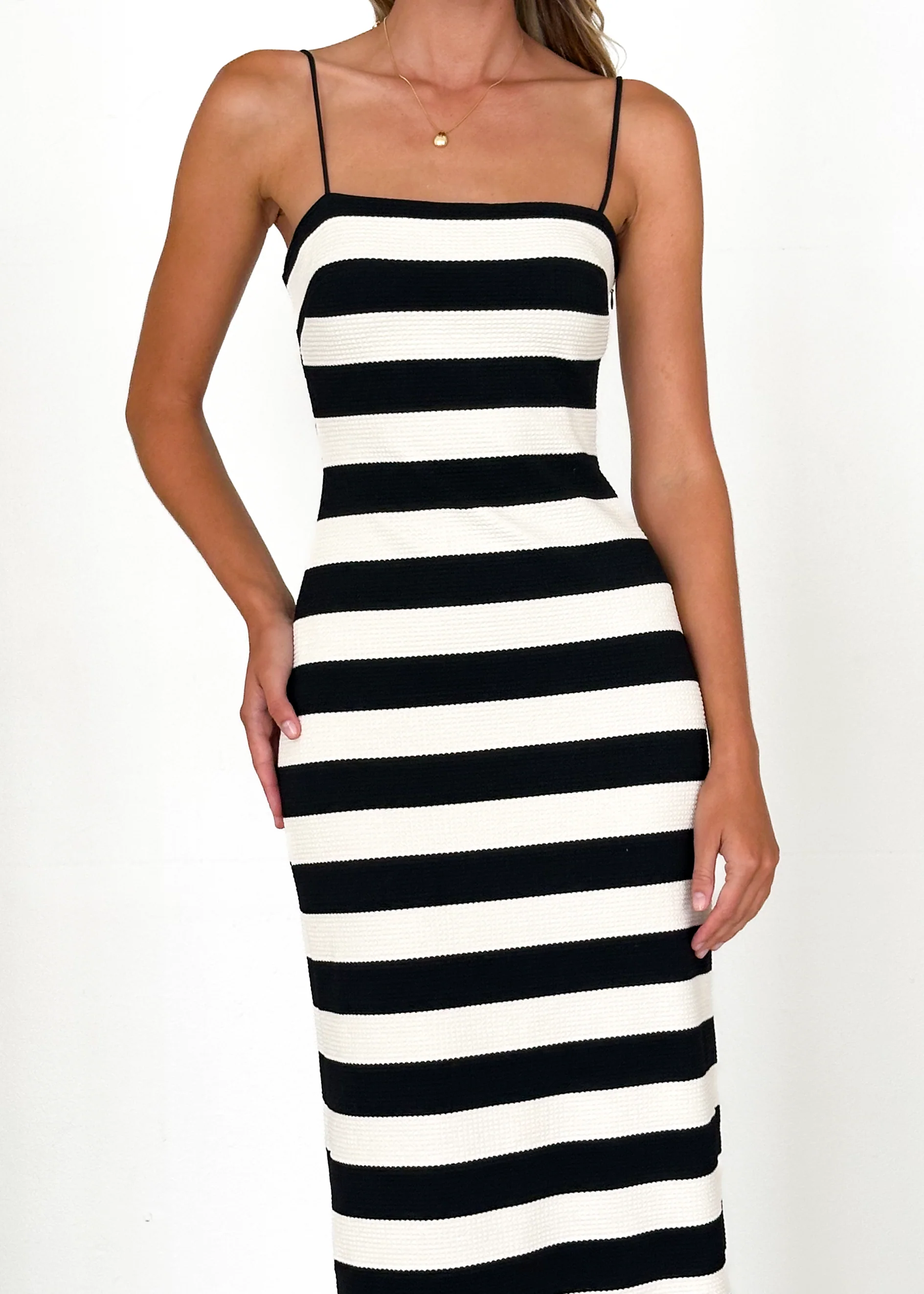 Sandy Knit Midi Dress - Black Stripe - Image 9