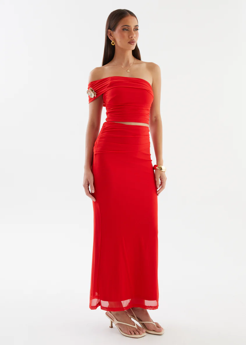 Santanna Mesh Maxi Skirt - Red - Image 6