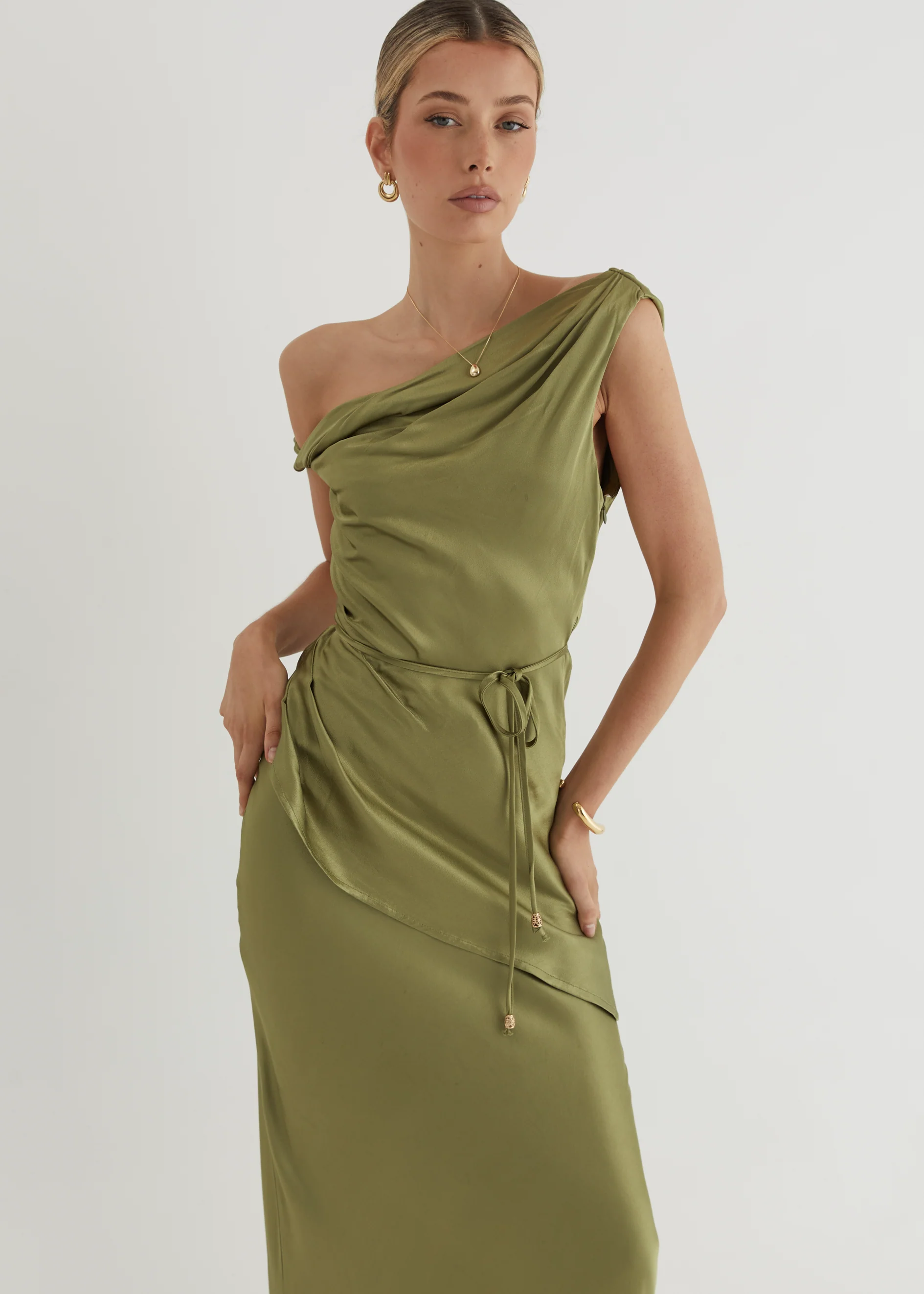 Sasha One Shoulder Top - Olive - Image 3