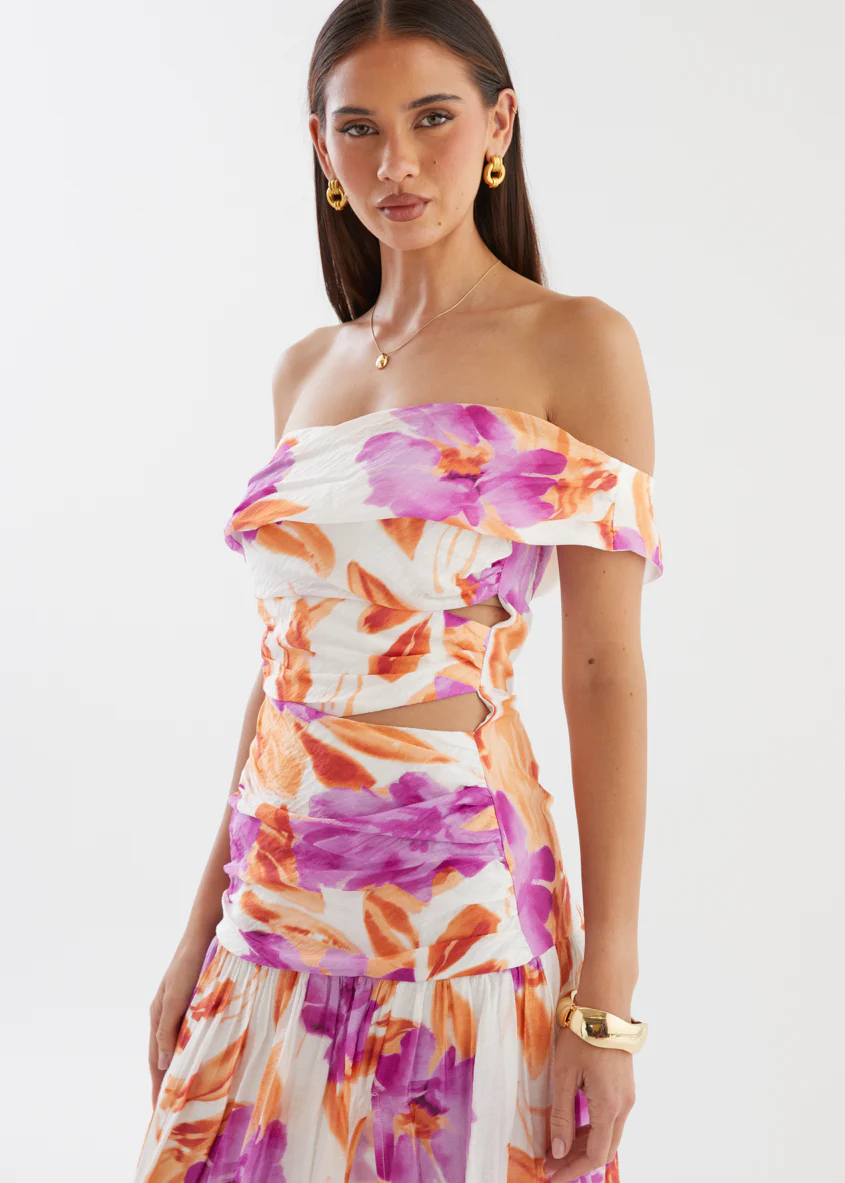 Shari One Shoulder Maxi Dress - Purple Flowers - Image 5