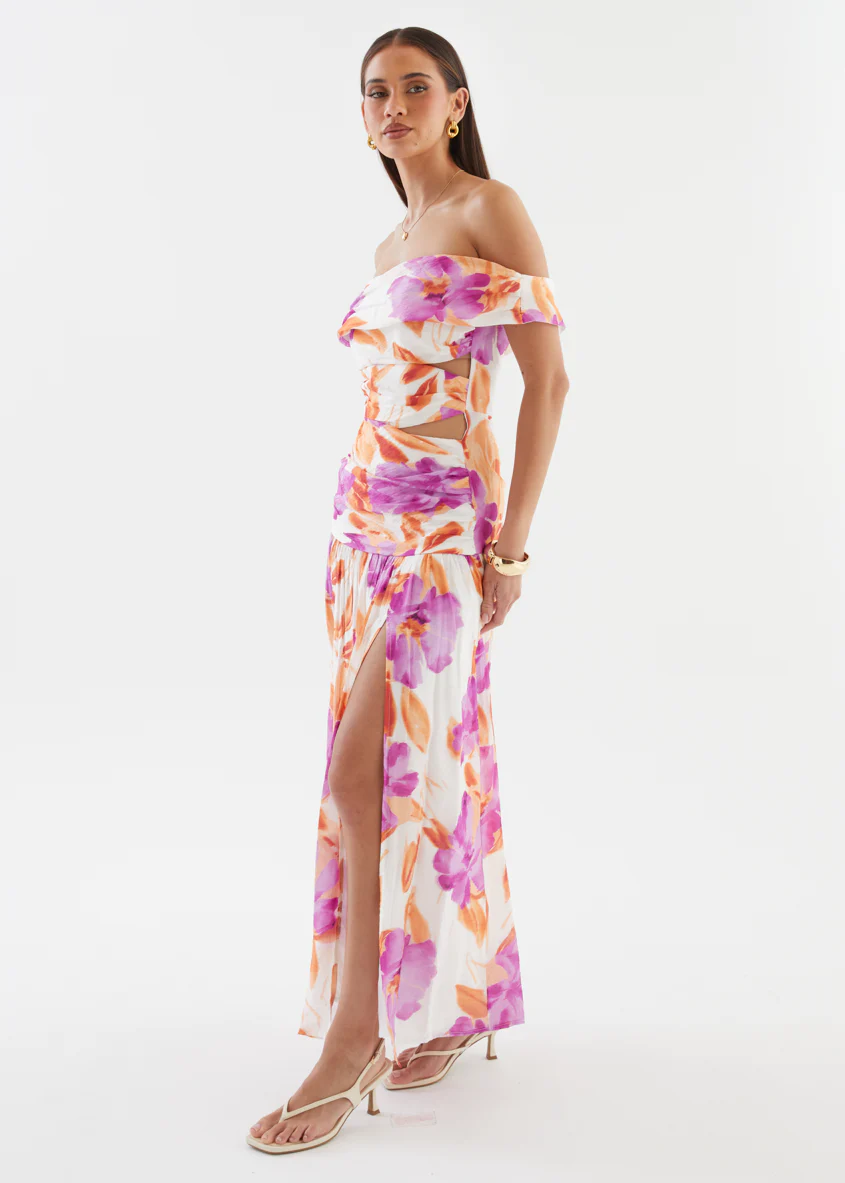 Shari One Shoulder Maxi Dress - Purple Flowers - Image 9