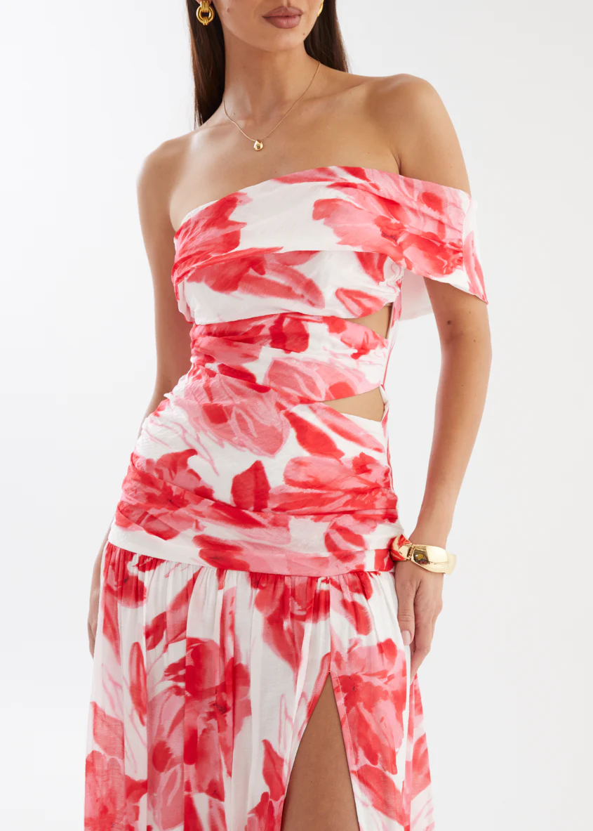 Shari One Shoulder Maxi Dress - Red Flowers - Image 8