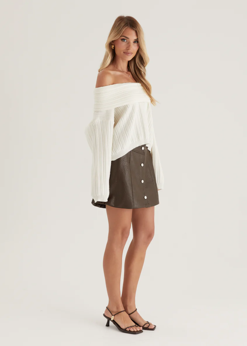 Shiloh Off Shoulder Sweater - Off White - Image 6