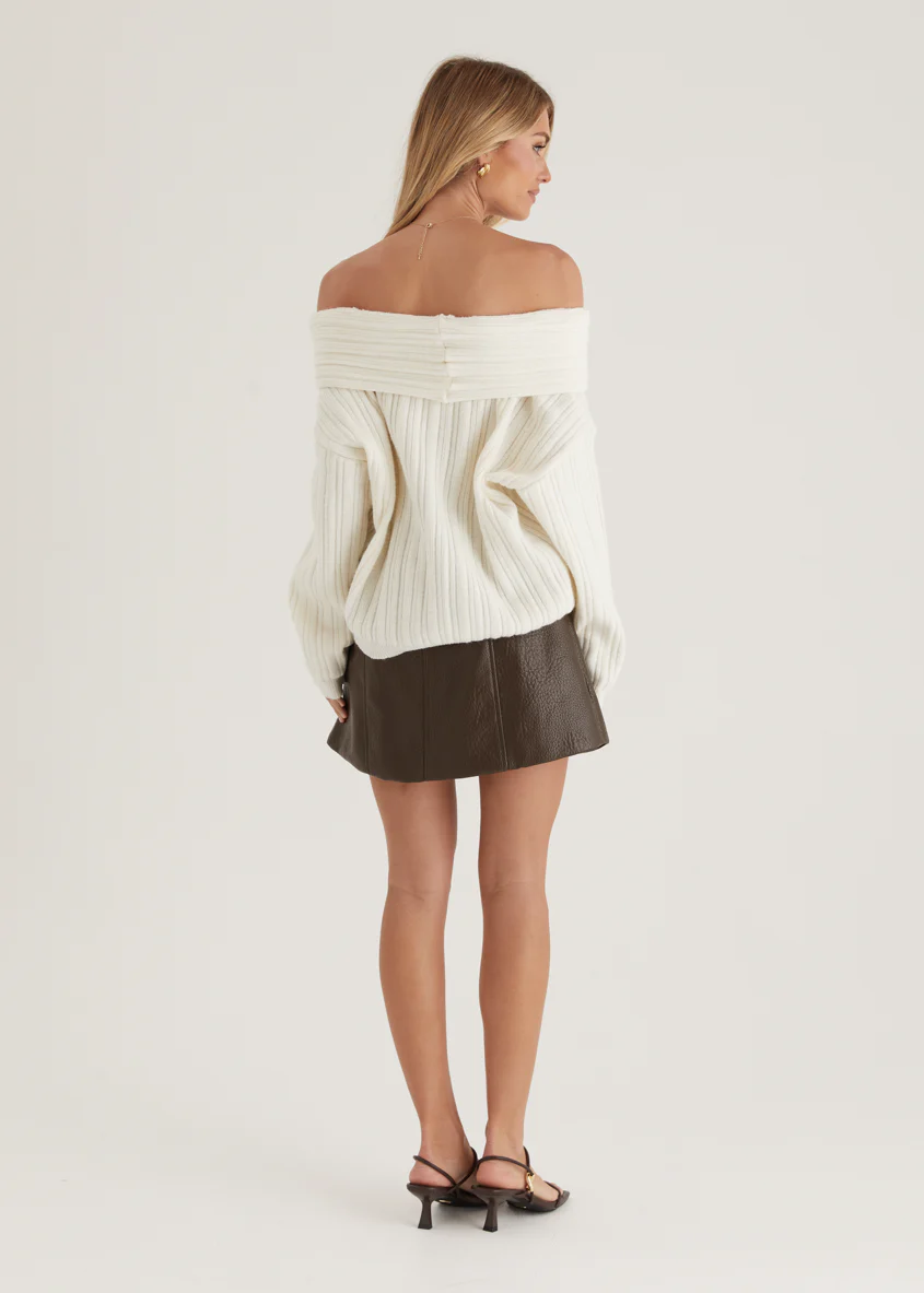 Shiloh Off Shoulder Sweater - Off White - Image 7