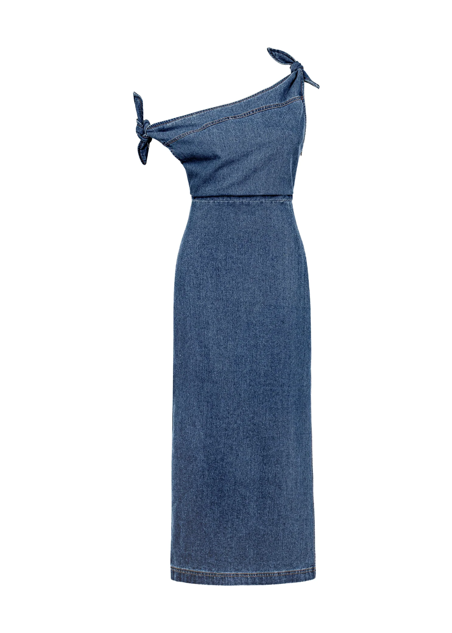 Sicilian One Shoulder Midi Dress - Mid Blue - Image 4