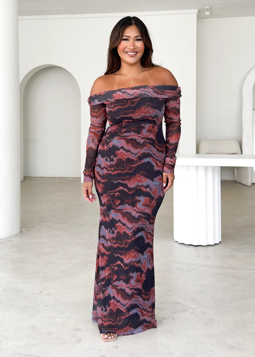 Sienna Mesh Off Shoulder Maxi Dress - Black Tie Dye - Image 5