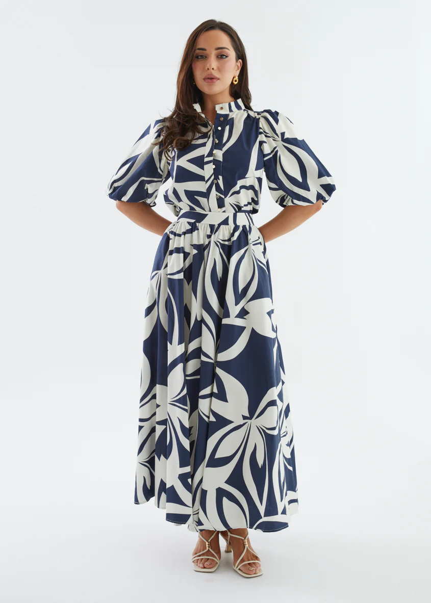 Simone Maxi Skirt - Navy Abstract - Image 2