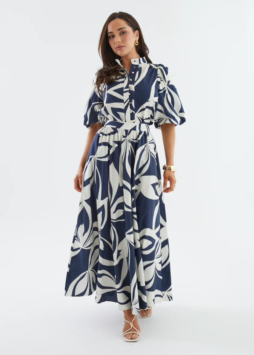 Simone Maxi Skirt - Navy Abstract - Image 3