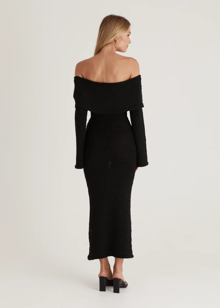 Sky Off Shoulder Knit Midi Dress - Black - Image 8
