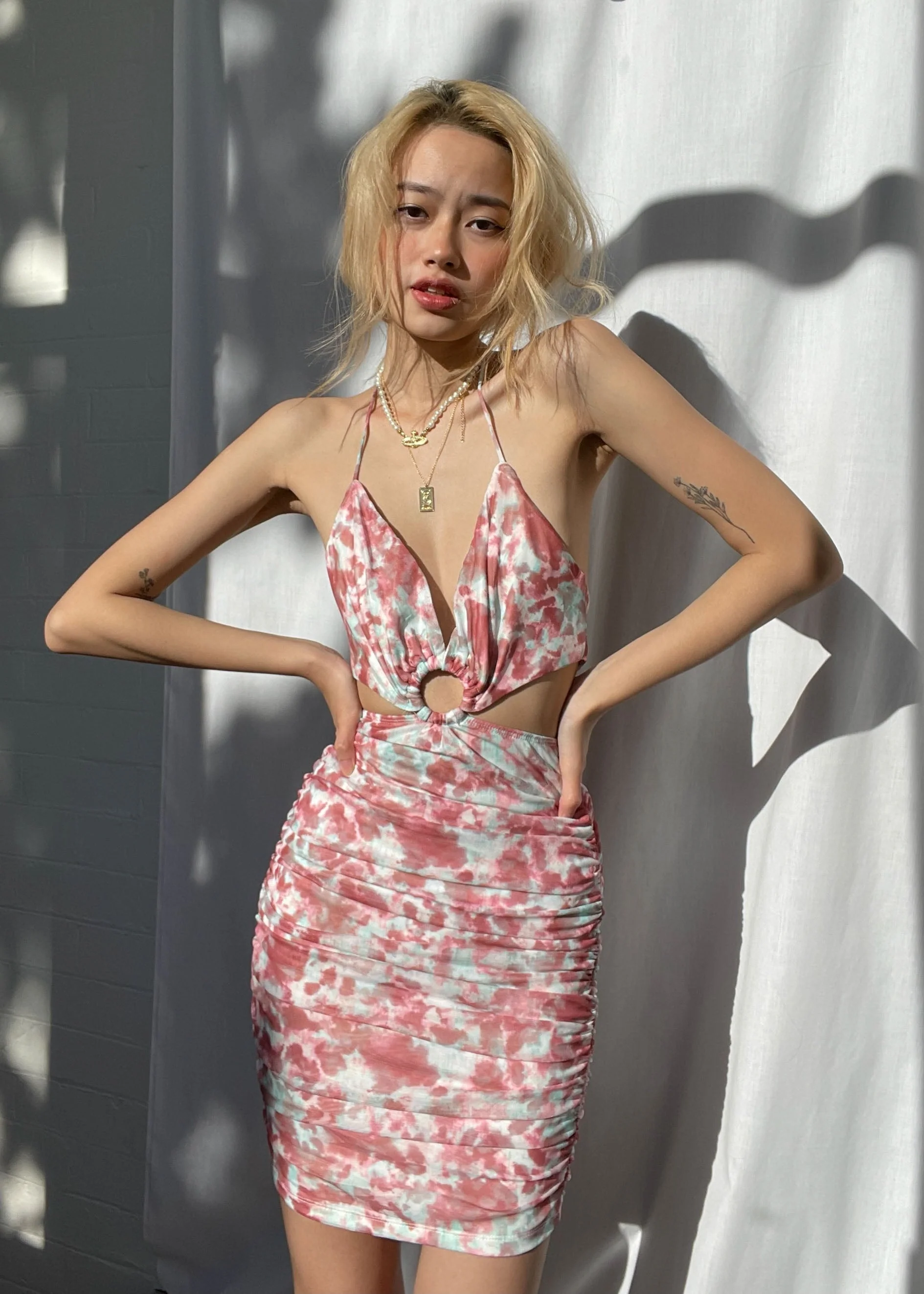 Soho Girl Cut Out Dress - Rose Watercolour - Image 14