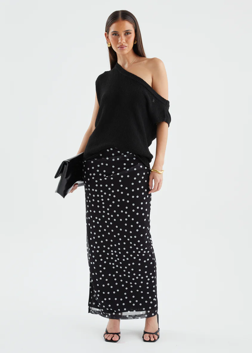 Solay Maxi Skirt - Black Polka