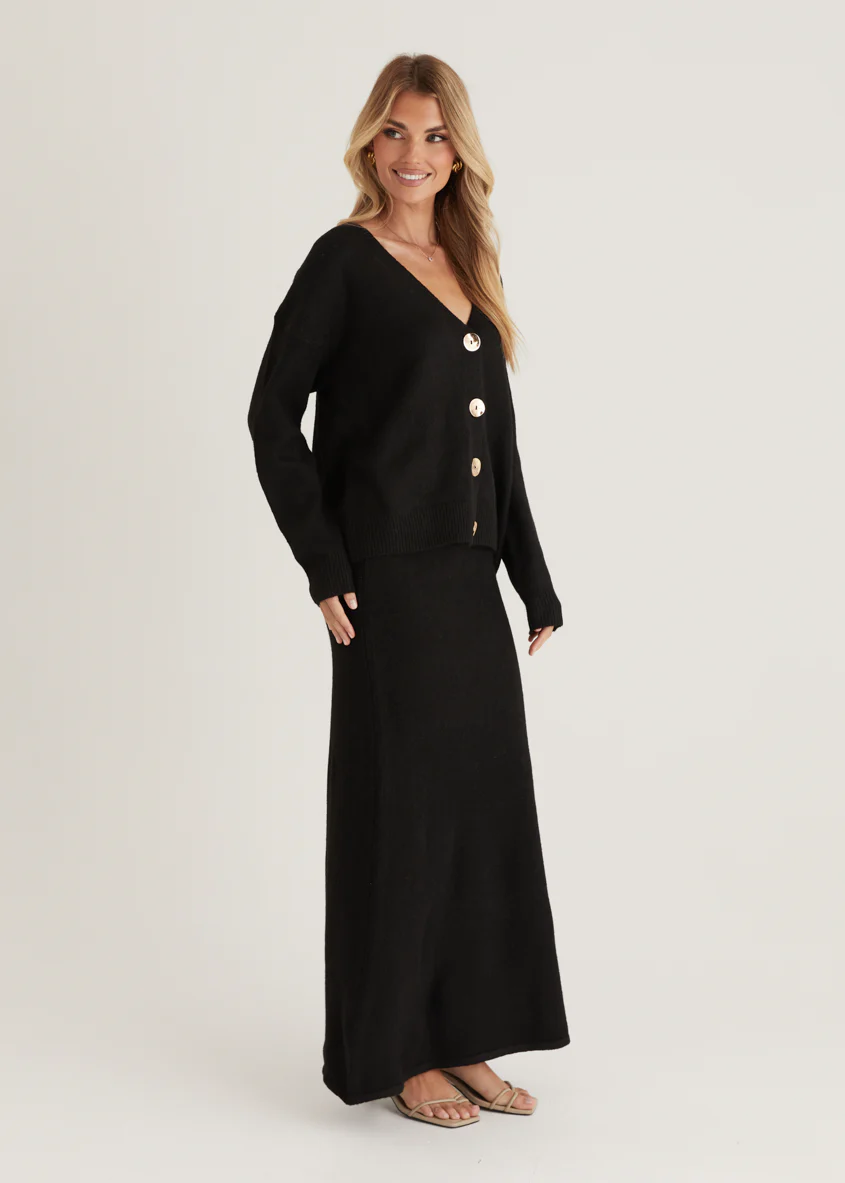 Stasia Knit Maxi Skirt - Black - Image 8
