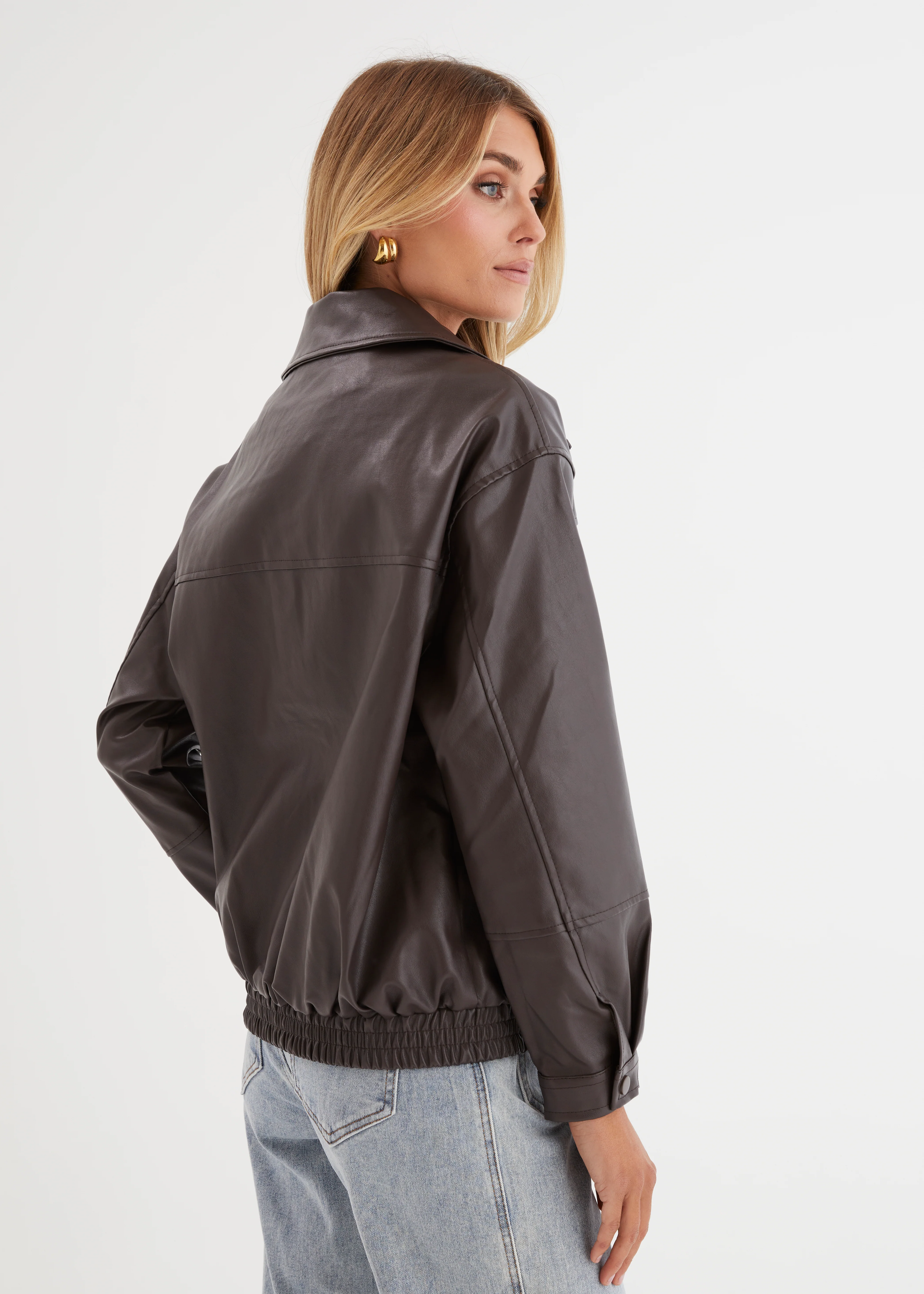 Suki Leather Look Jacket - Chocolate - Image 3