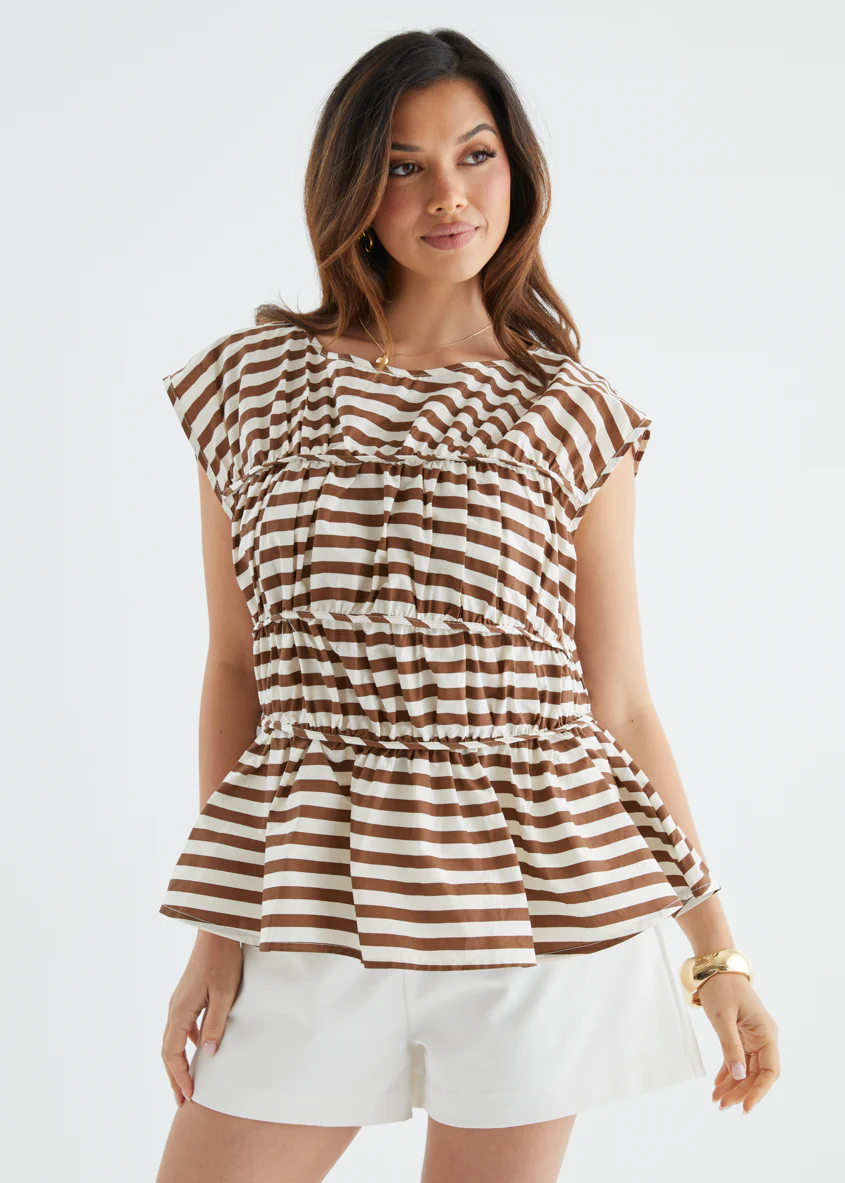 Sunstone Pleated Top - Chocolate Stripe - Image 9