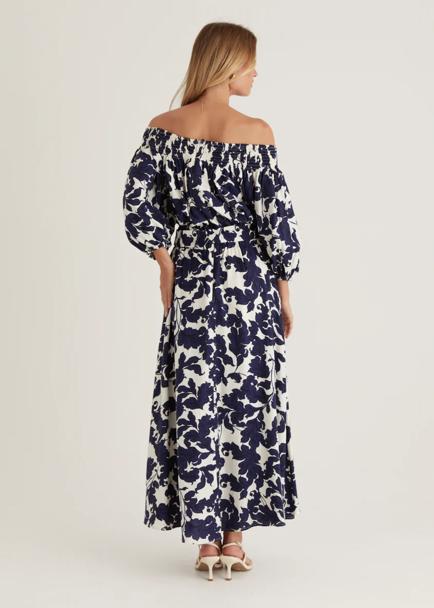 Talu Off Shoulder Midi Dress - Navy Paisley - Image 10