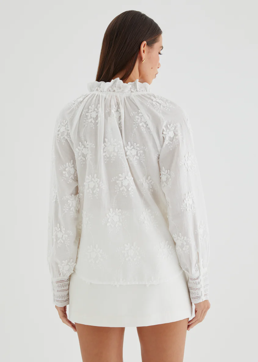 Talullah Embroidered Blouse - White Floral - Image 7