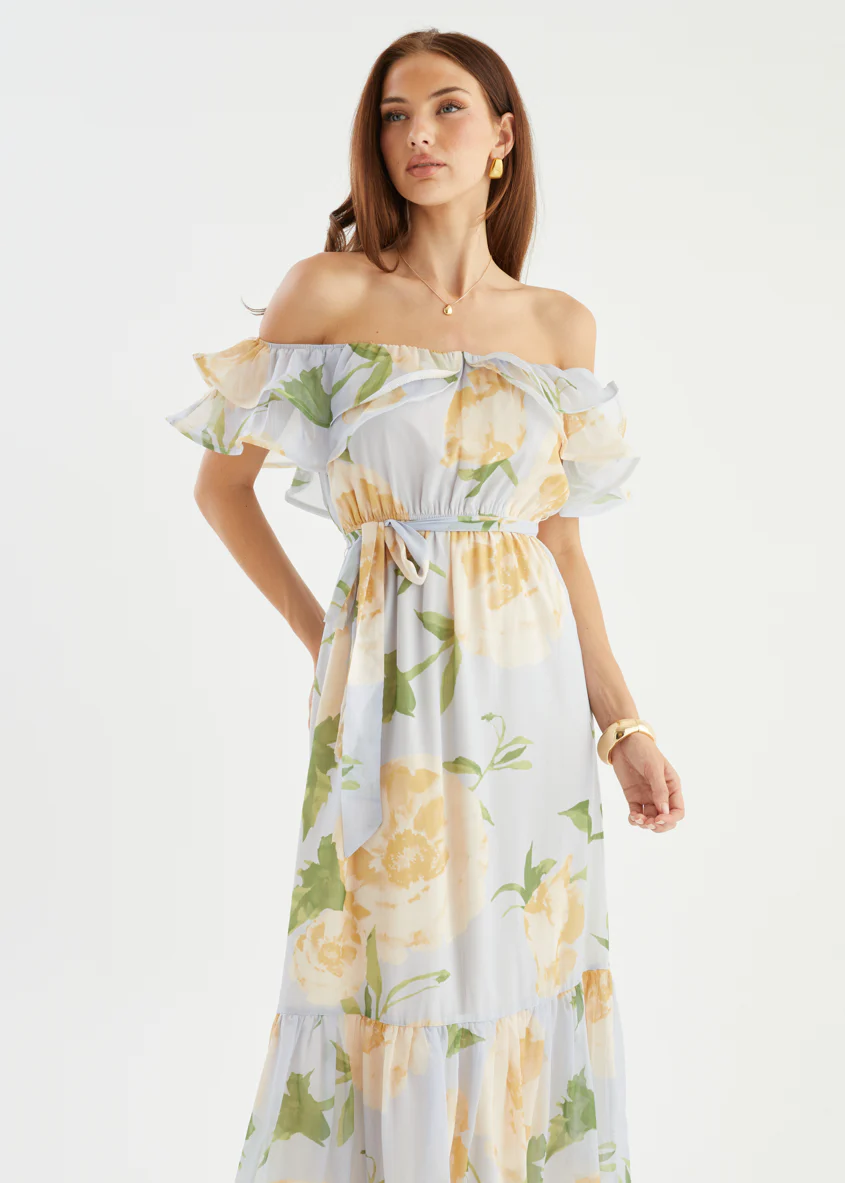 Tarsha Off Shoulder Maxi Dress - Blue Bloom - Image 3