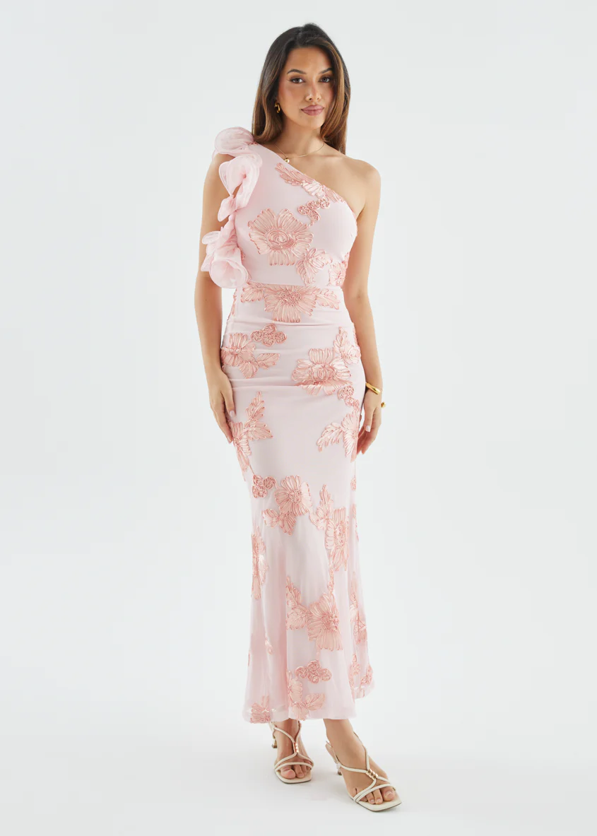 Taysia One Shoulder Mesh Maxi Dress - Blush - Image 4