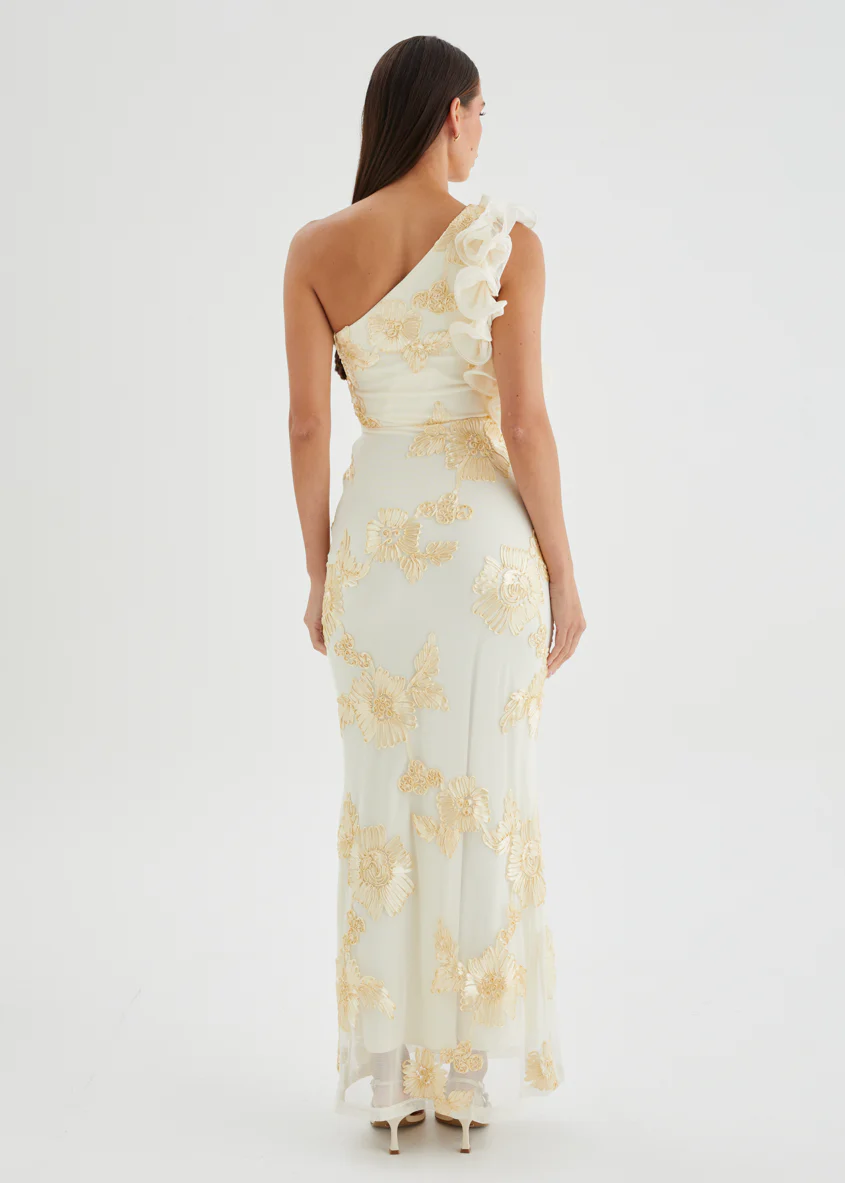 Taysia One Shoulder Mesh Maxi Dress - Butter - Image 7