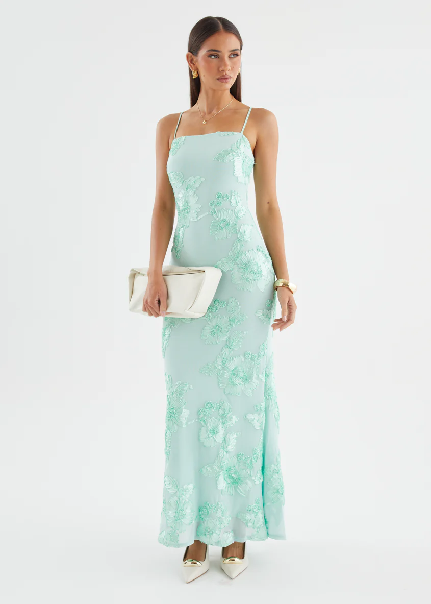Tesina Mesh Maxi Dress - Mint Embroidered - Image 2